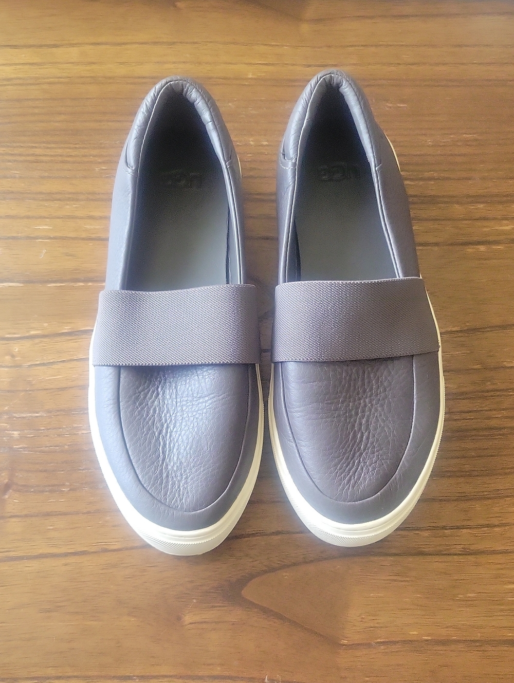 UGG Women's gray Leather Slip-On Loafers with White Sole